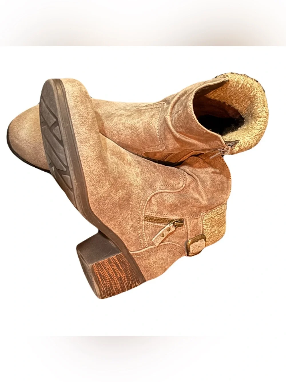 Croft and Barrow Serenity Taupe Suede Slouch Booties with Sweater Cuff.